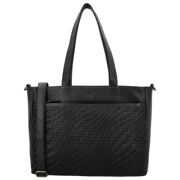 Vollleder Shopper in Schwarz 35x25x10cm im Boho Chic Stil