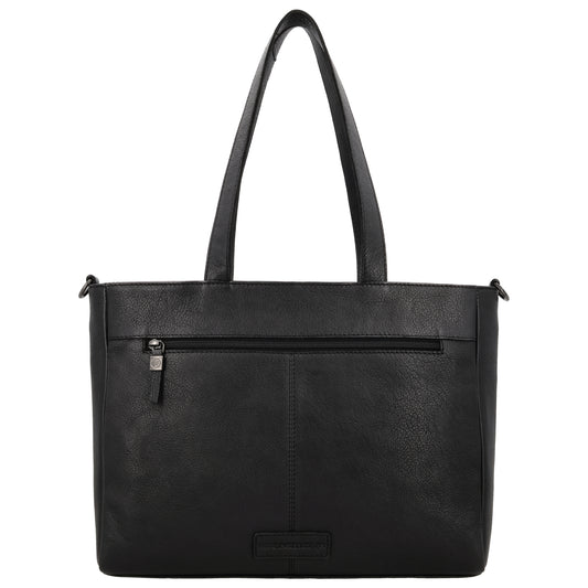 Vollleder Shopper in Schwarz 35x25x10cm im Boho Chic Stil