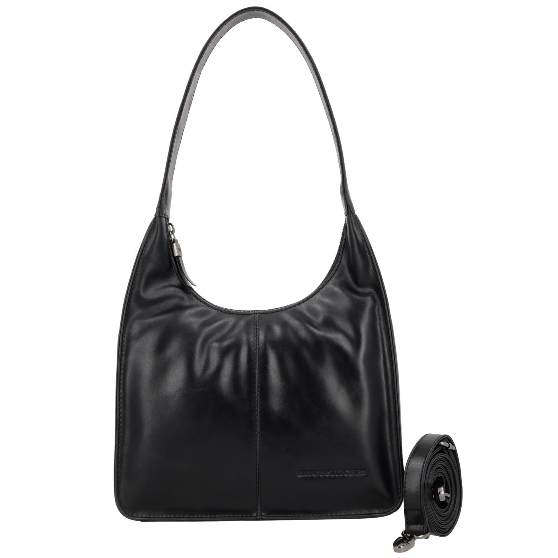 Schultertasche 33x30cm in Schwarz mit separatem Umhängeriemen - leder-accessoires.com