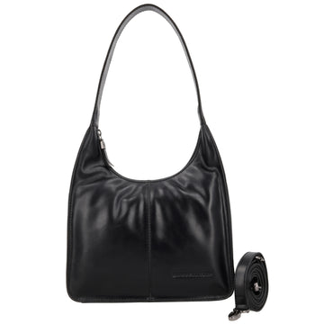 Schultertasche 33x30cm in Schwarz mit separatem Umhängeriemen - leder-accessoires.com