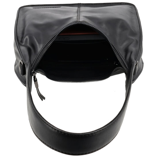 Schultertasche 33x30cm in Schwarz mit separatem Umhängeriemen - leder-accessoires.com