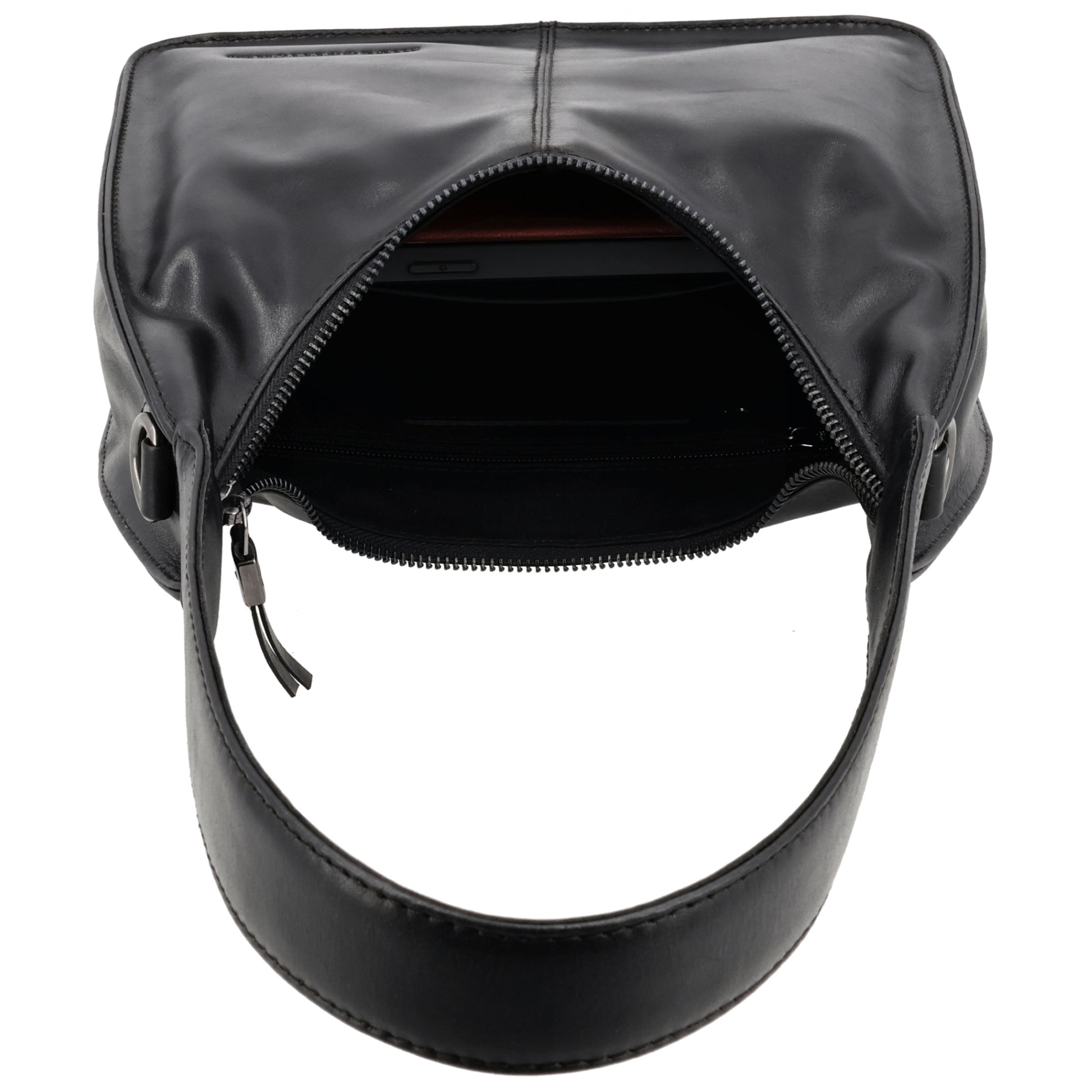 Schultertasche 33x30cm in Schwarz mit separatem Umhängeriemen - leder-accessoires.com