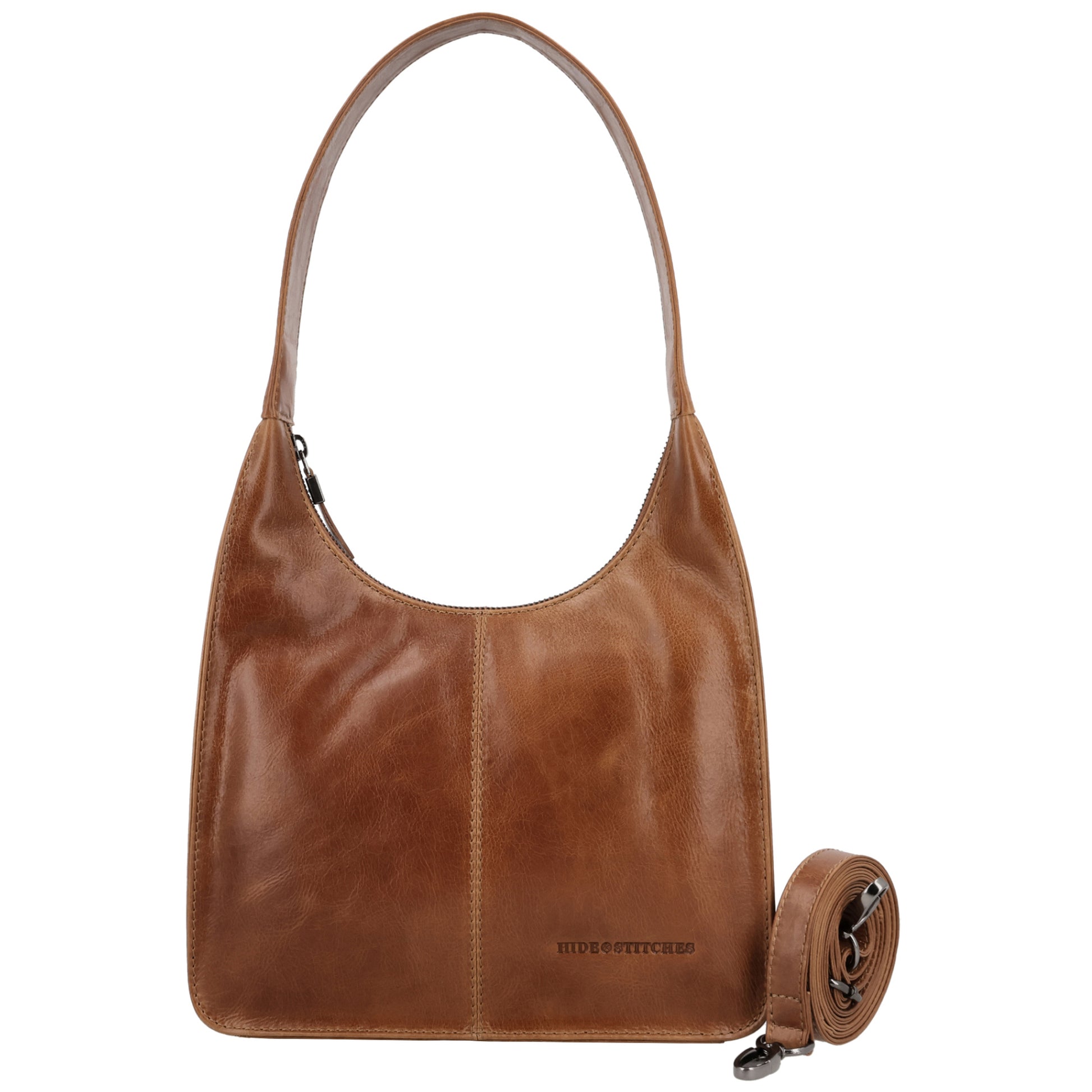 Schultertasche 33x30cm in Cognac mit separatem Umhängeriemen - leder-accessoires.com