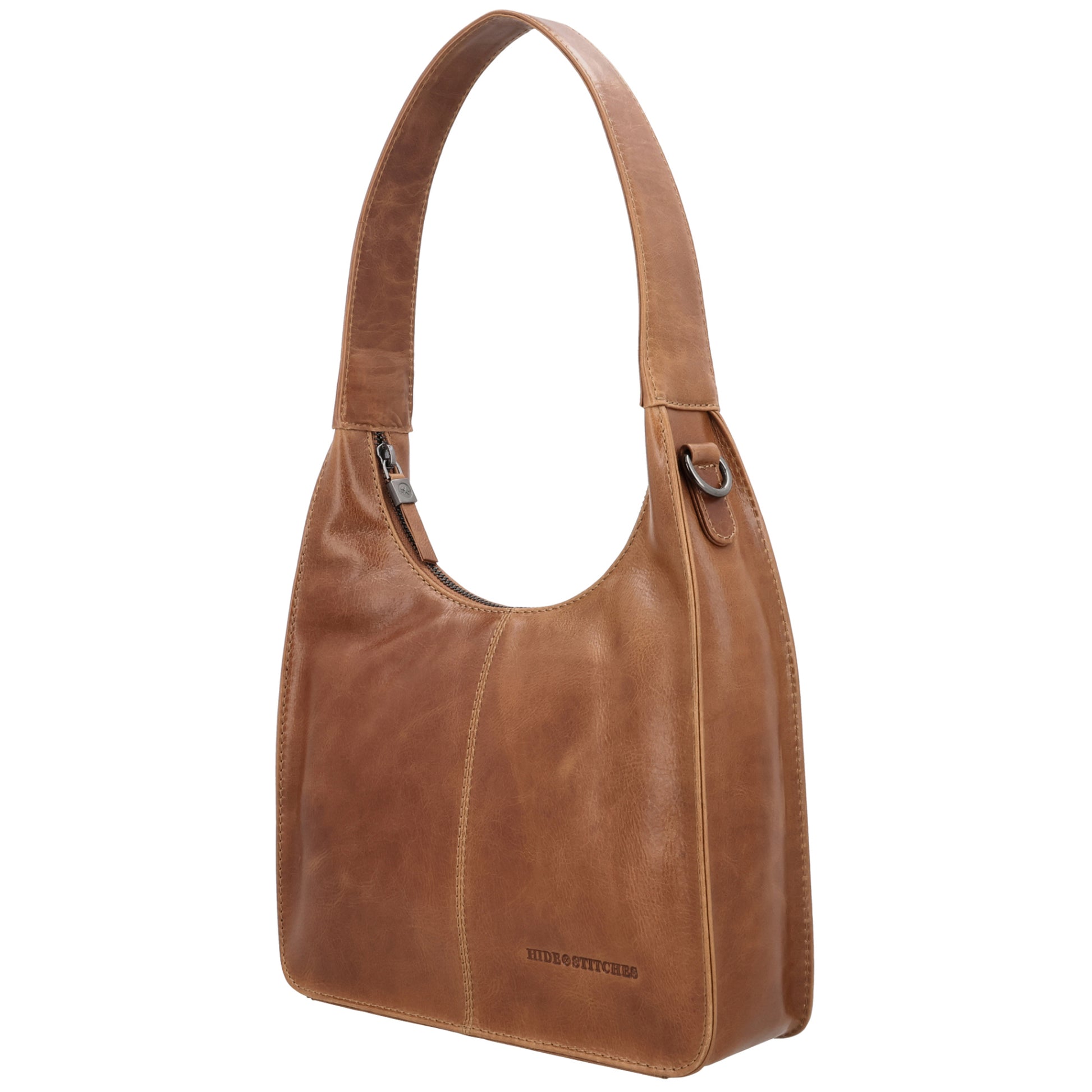 Schultertasche 33x30cm in Cognac mit separatem Umhängeriemen - leder-accessoires.com