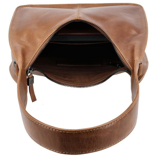Schultertasche 33x30cm in Cognac mit separatem Umhängeriemen - leder-accessoires.com