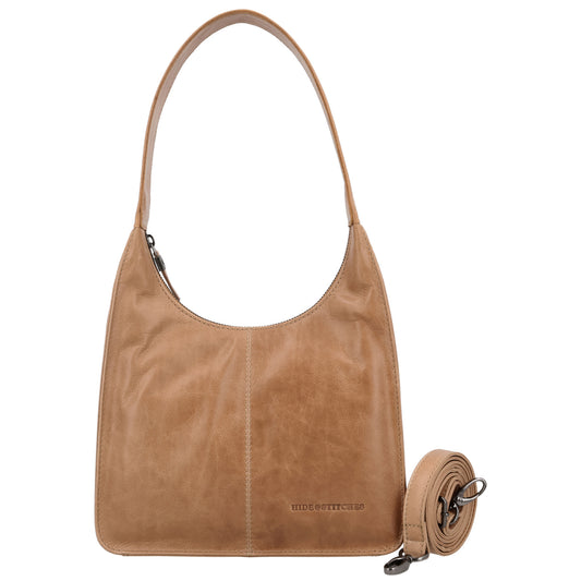 Schultertasche 33x30cm in Taupe mit separatem Umhängeriemen - leder-accessoires.com