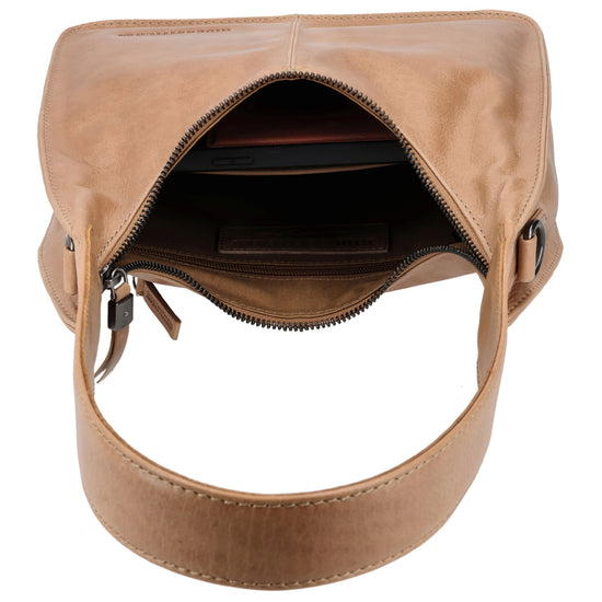 Schultertasche 33x30cm in Taupe mit separatem Umhängeriemen - leder-accessoires.com