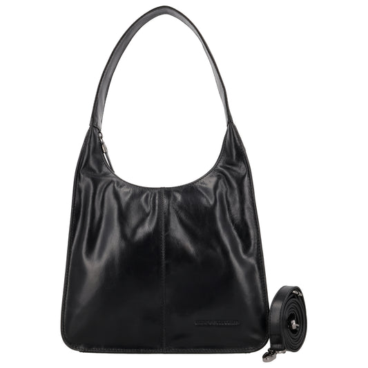 Schultertasche 28x26cm in Schwarz mit separatem Umhängeriemen - leder-accessoires.com