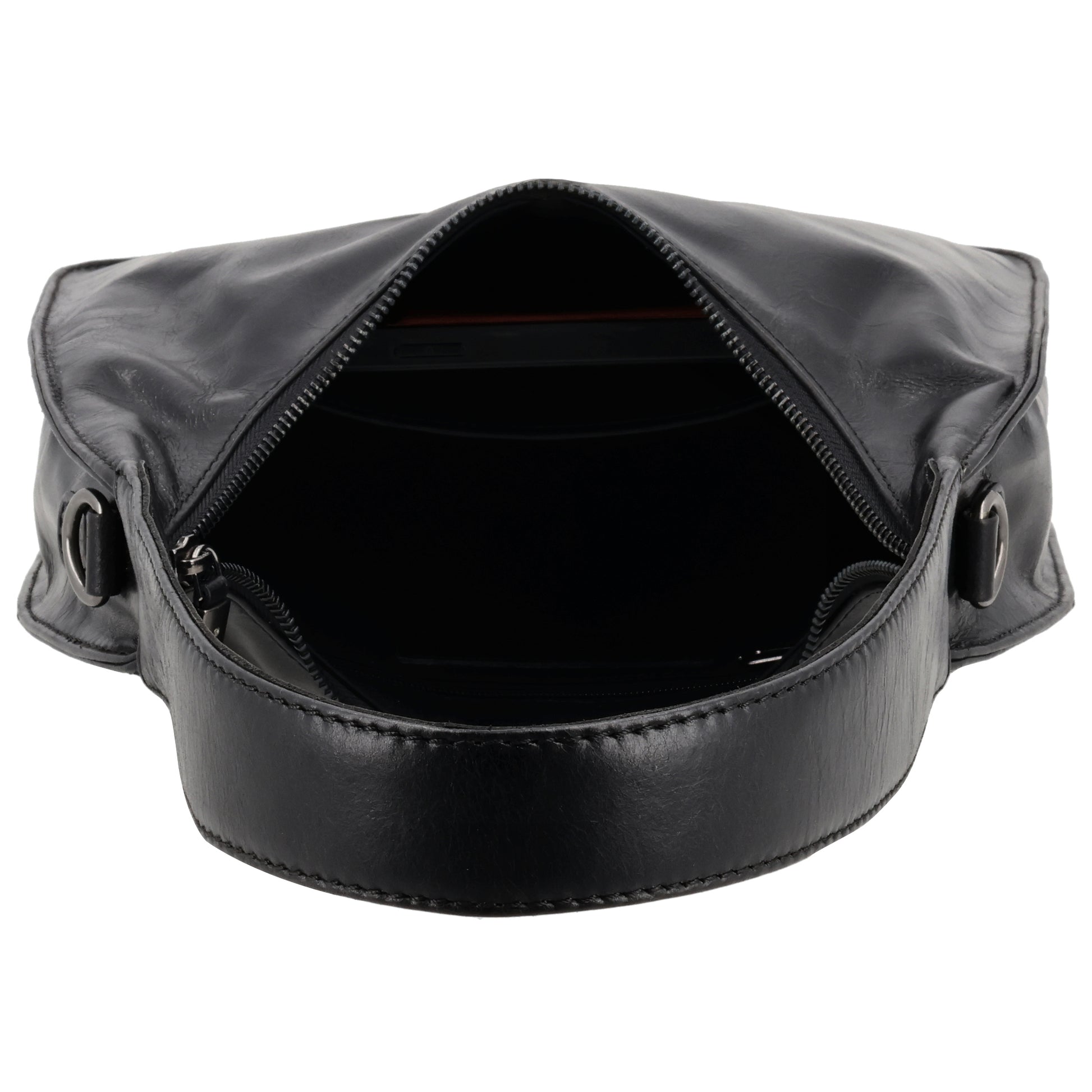 Schultertasche 28x26cm in Schwarz mit separatem Umhängeriemen - leder-accessoires.com