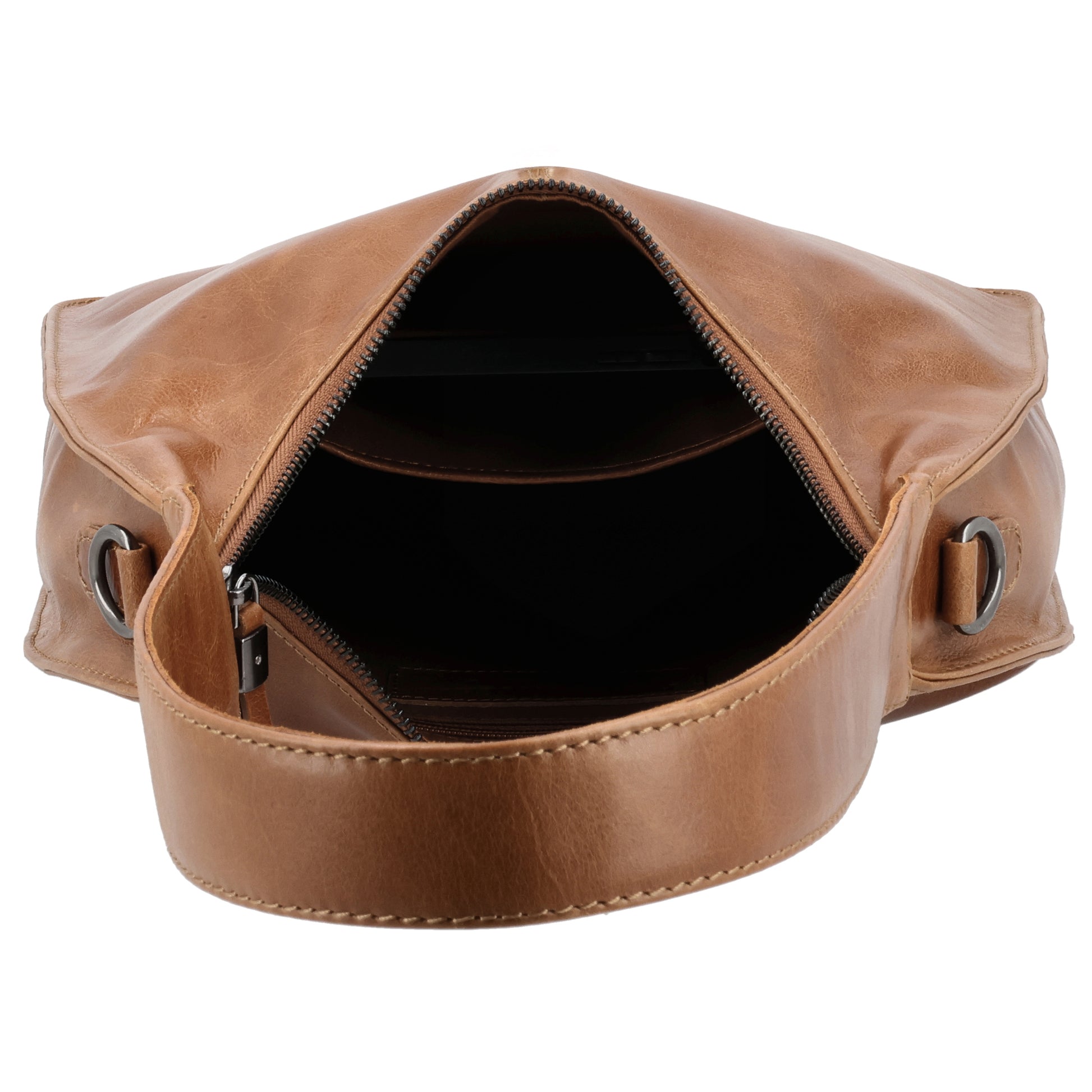 Schultertasche 28x26cm in Braun mit separatem Umhängeriemen - leder-accessoires.com