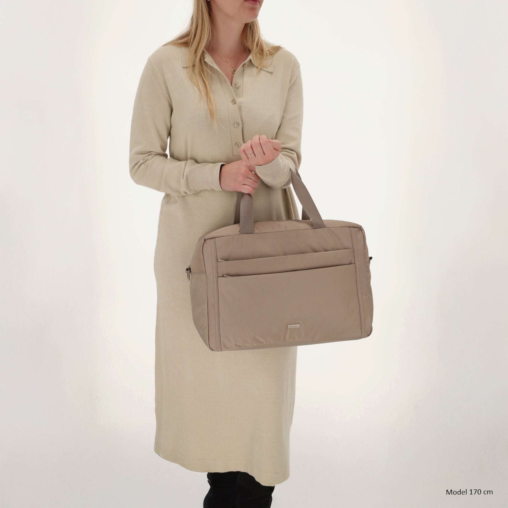 Reisetasche 41 x 28cm in Taupe mit Aufsteckfunktion - leder-accessoires.com