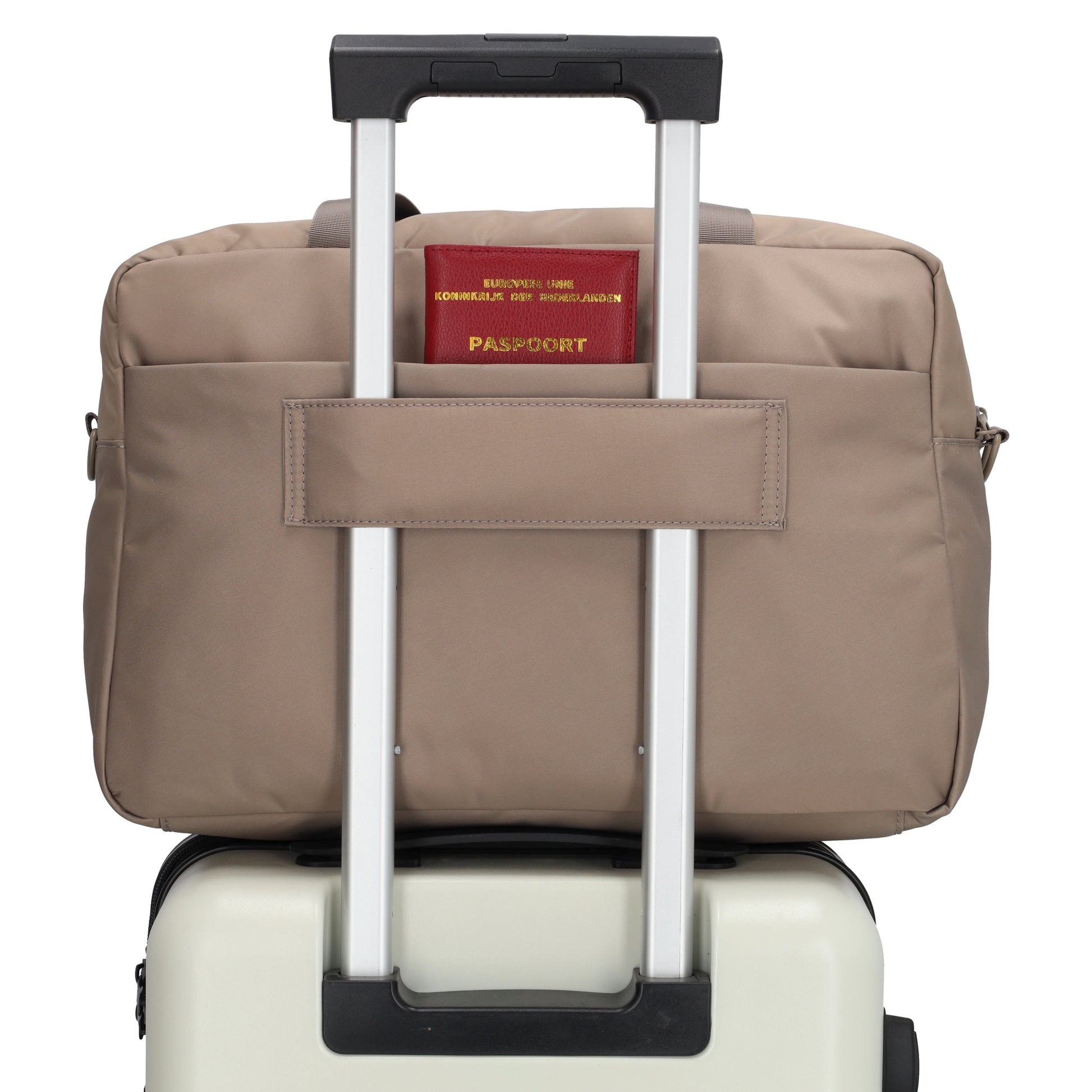 Reisetasche 41 x 28cm in Taupe mit Aufsteckfunktion - leder-accessoires.com