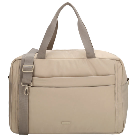Reisetasche 41 x 28cm in Helltaupe mit Aufsteckfunktion - leder-accessoires.com