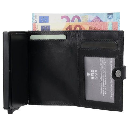 Safety Wallet Schwarz – Kartenhalter Leder mit RFID Schutz - leder-accessoires.com