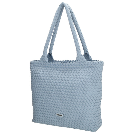 Shopper in Hellblau 43x35cm geflochtene Optik - leder-accessoires.com