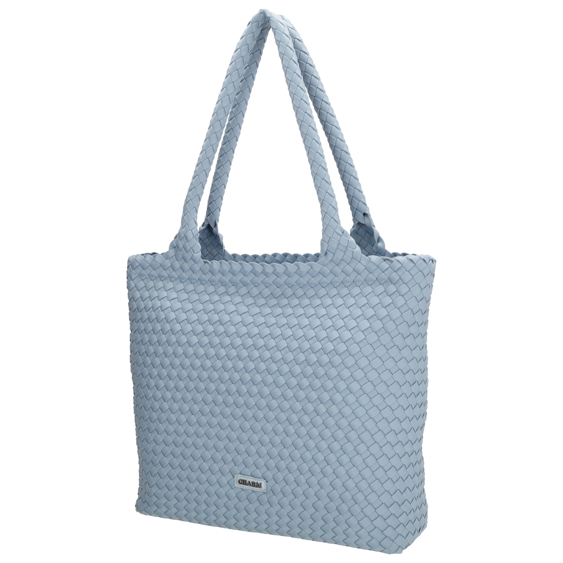 Shopper in Hellblau 43x35cm geflochtene Optik - leder-accessoires.com