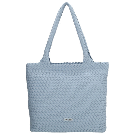 Shopper in Hellblau 43x35cm geflochtene Optik - leder-accessoires.com