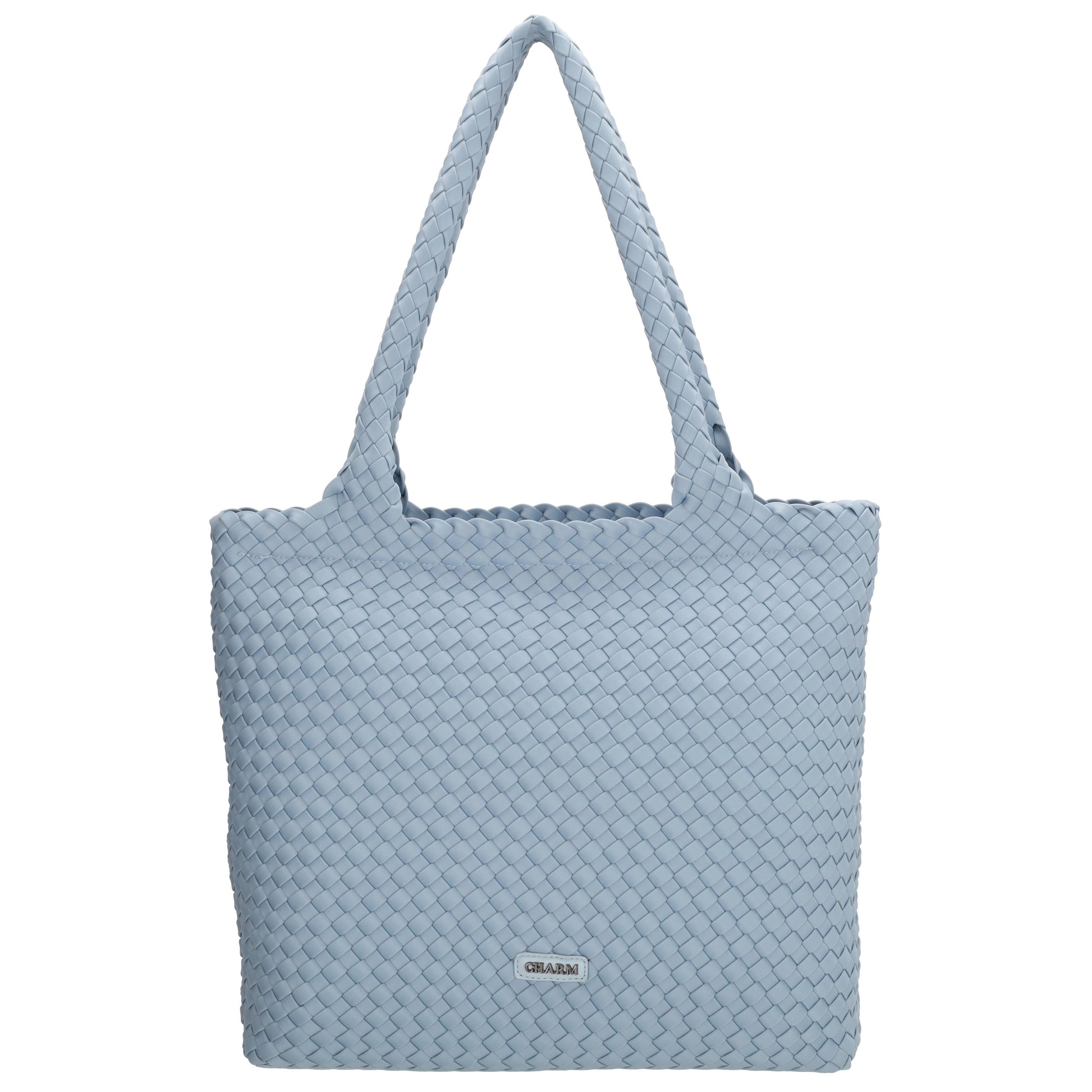 Shopper in Hellblau 43x35cm geflochtene Optik - leder-accessoires.com