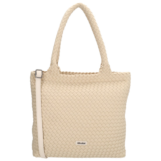 Shopper in Creme 43x35cm geflochtene Optik - leder-accessoires.com