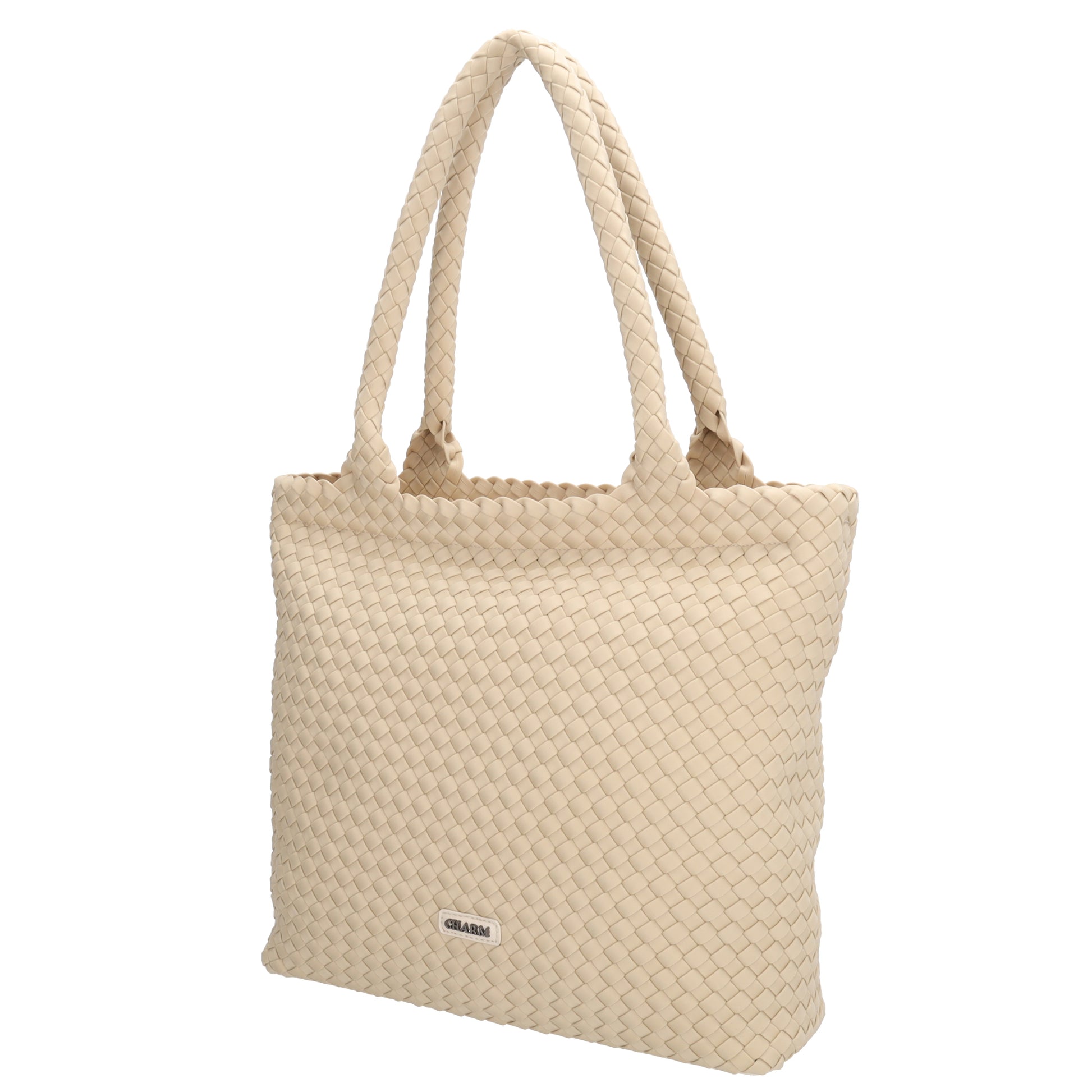 Shopper in Creme 43x35cm geflochtene Optik - leder-accessoires.com