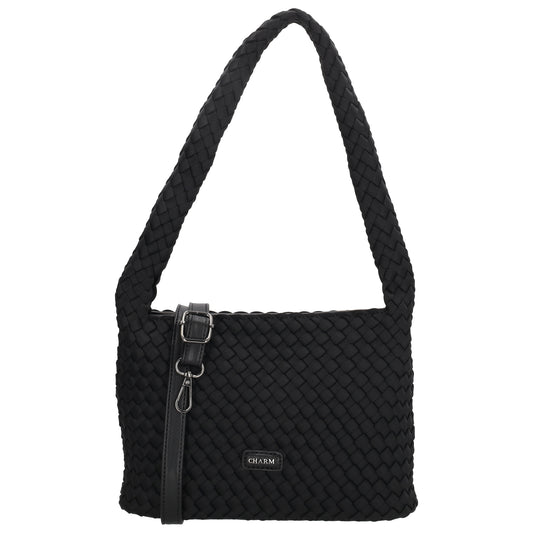 Handtasche in Schwarz 19x30cm geflochtene Optik - leder-accessoires.com