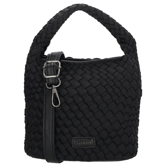Handtasche in Schwarz 17,5x22cm geflochtene Optik - leder-accessoires.com