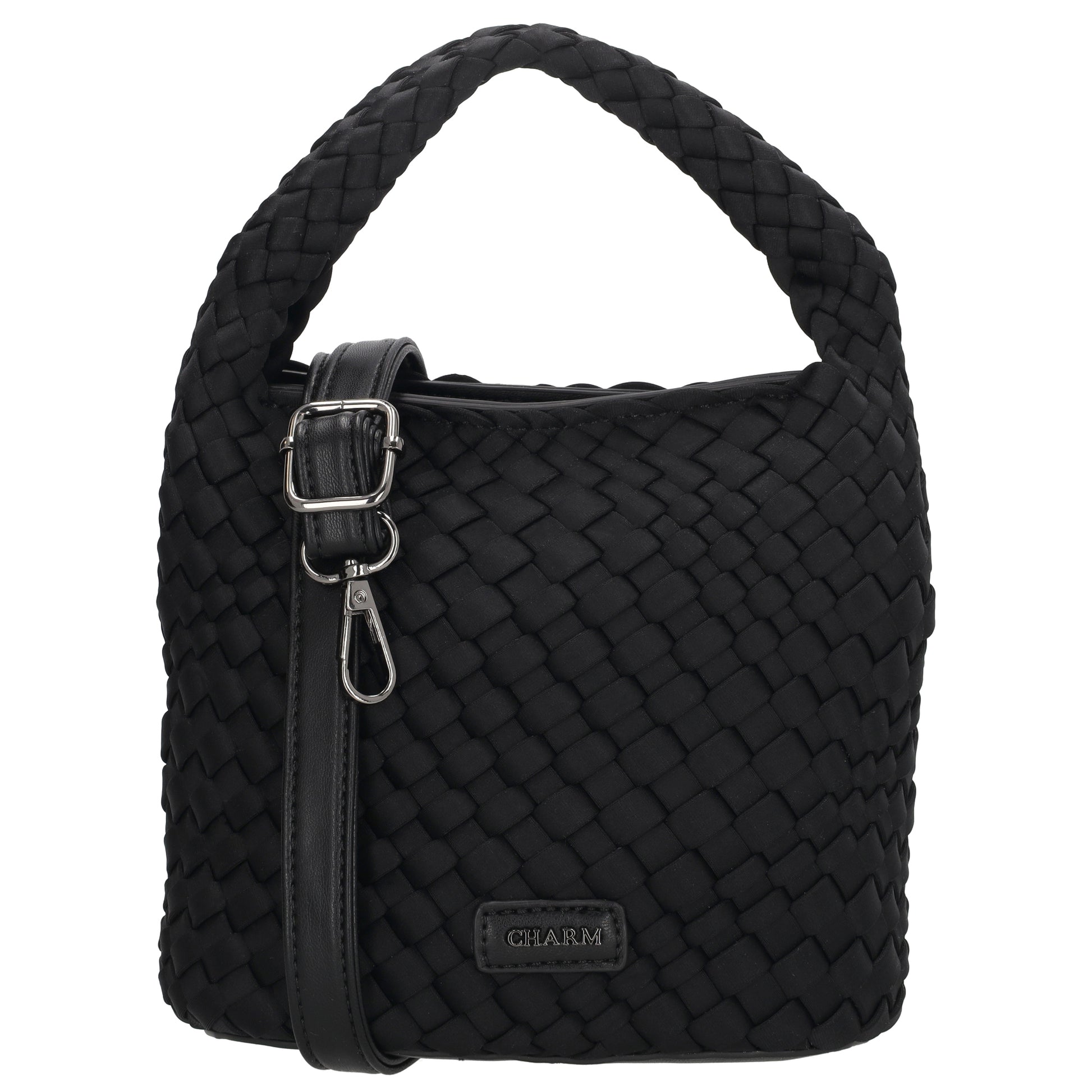 Handtasche in Schwarz 17,5x22cm geflochtene Optik - leder-accessoires.com