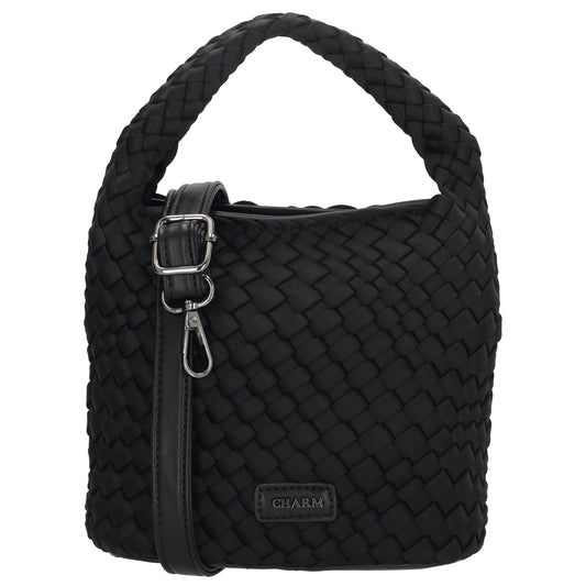 Handtasche in Schwarz 17,5x22cm geflochtene Optik - leder-accessoires.com