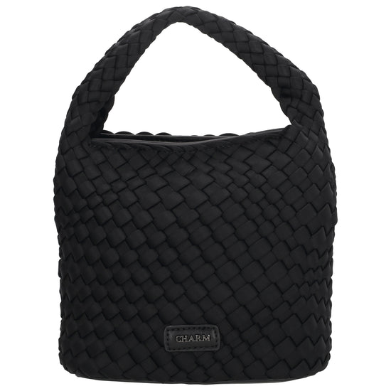 Handtasche in Schwarz 17,5x22cm geflochtene Optik - leder-accessoires.com