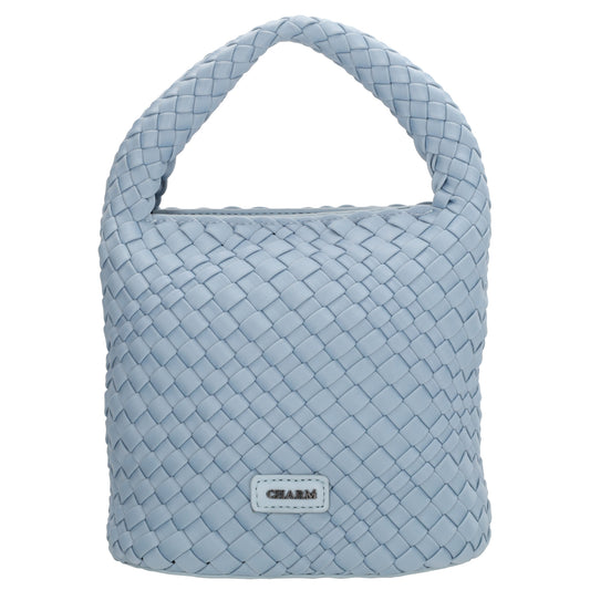 Handtasche in Hellblau 17,5x22cm geflochtene Optik - leder-accessoires.com