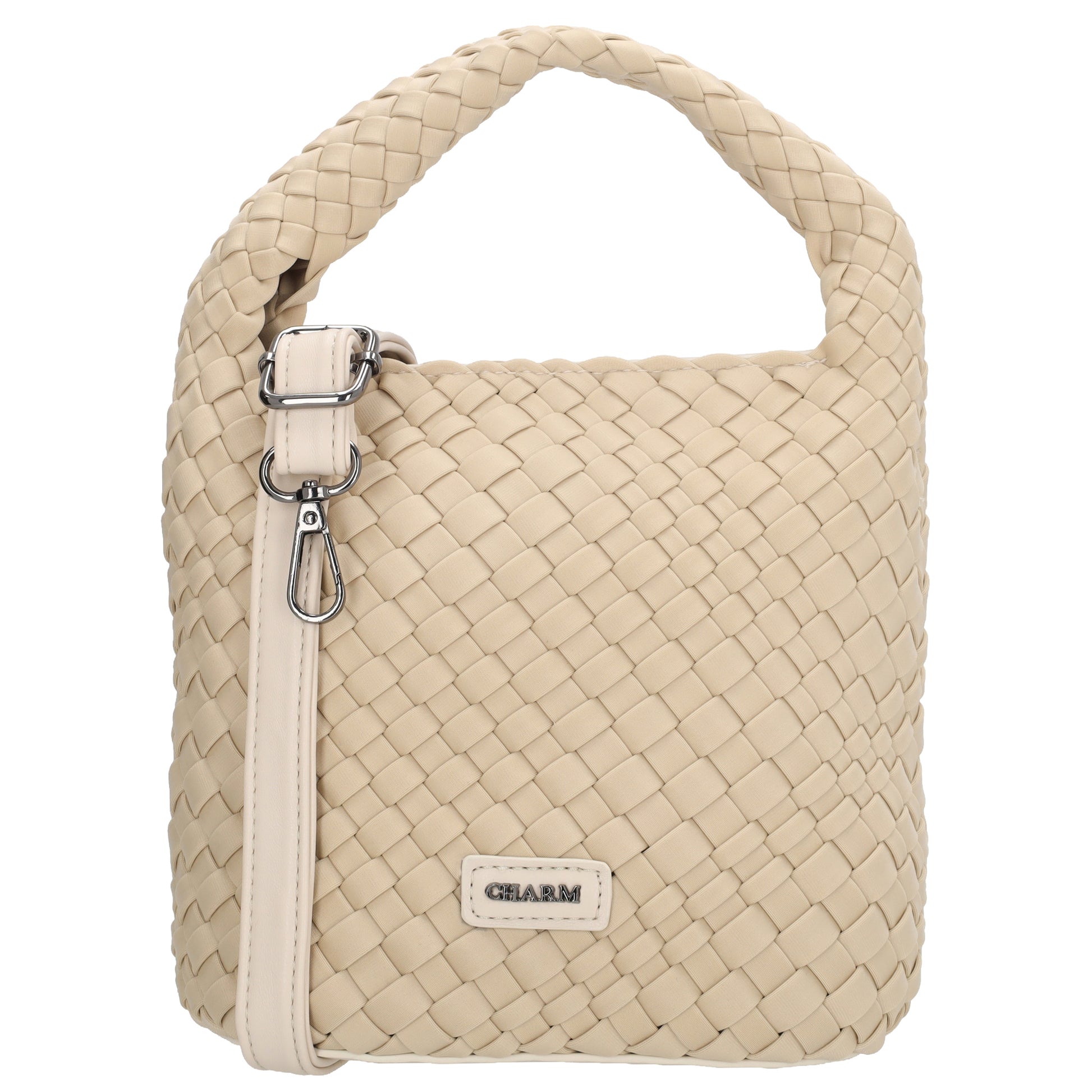 Handtasche in Creme 17,5x22cm geflochtene Optik - leder-accessoires.com
