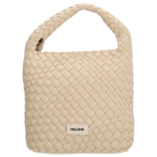 Handtasche in Creme 17,5x22cm geflochtene Optik - leder-accessoires.com