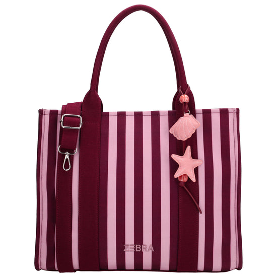 Shopper | Strandtasche 42x33cm Pink gestreift mit Reißverschluss - leder-accessoires.com