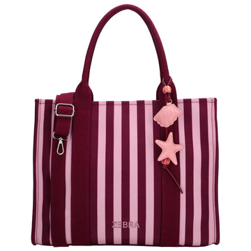 Shopper | Strandtasche 42x33cm Pink gestreift mit Reißverschluss - leder-accessoires.com