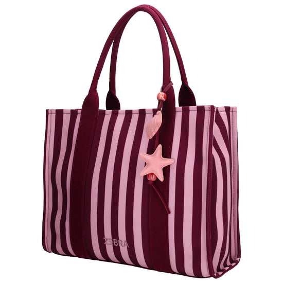 Shopper | Strandtasche 42x33cm Pink gestreift mit Reißverschluss - leder-accessoires.com