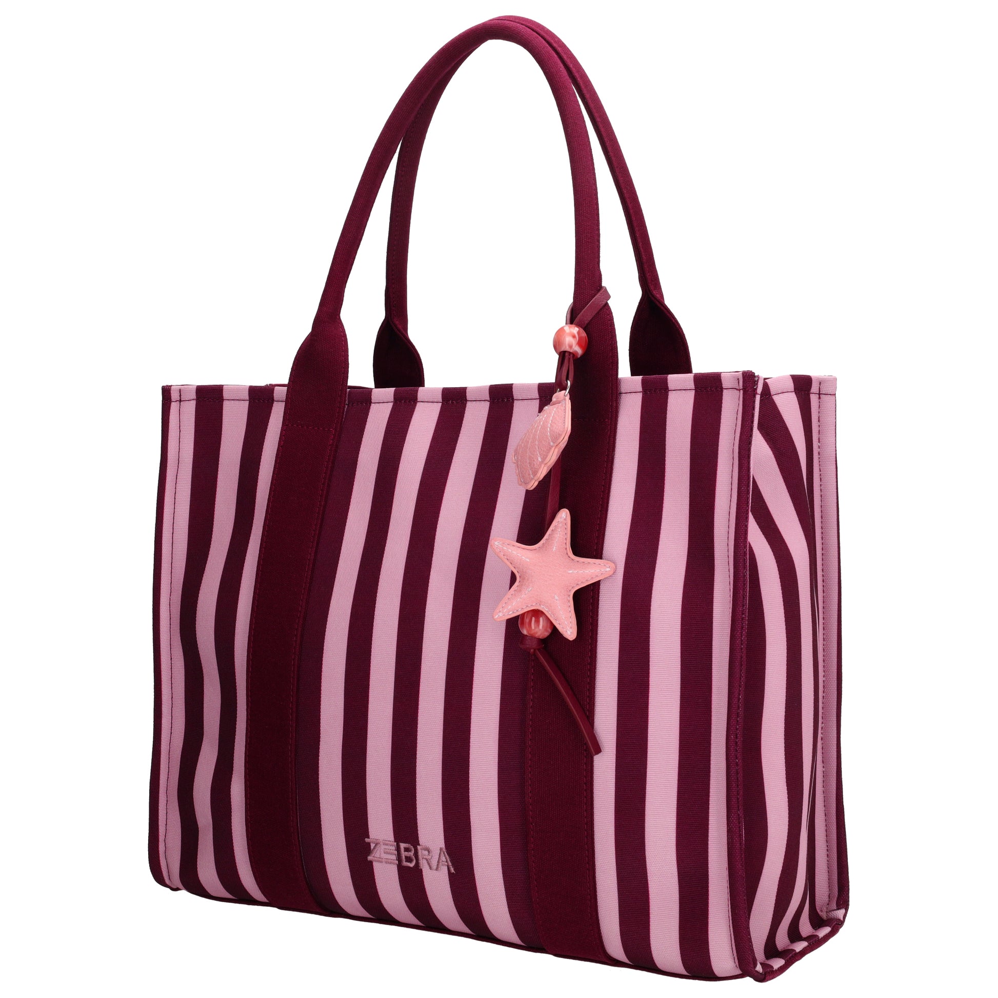 Shopper | Strandtasche 42x33cm Pink gestreift mit Reißverschluss - leder-accessoires.com