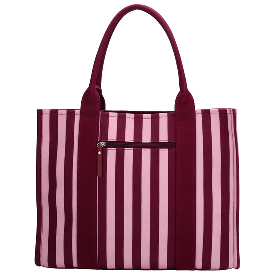 Shopper | Strandtasche 42x33cm Pink gestreift mit Reißverschluss - leder-accessoires.com