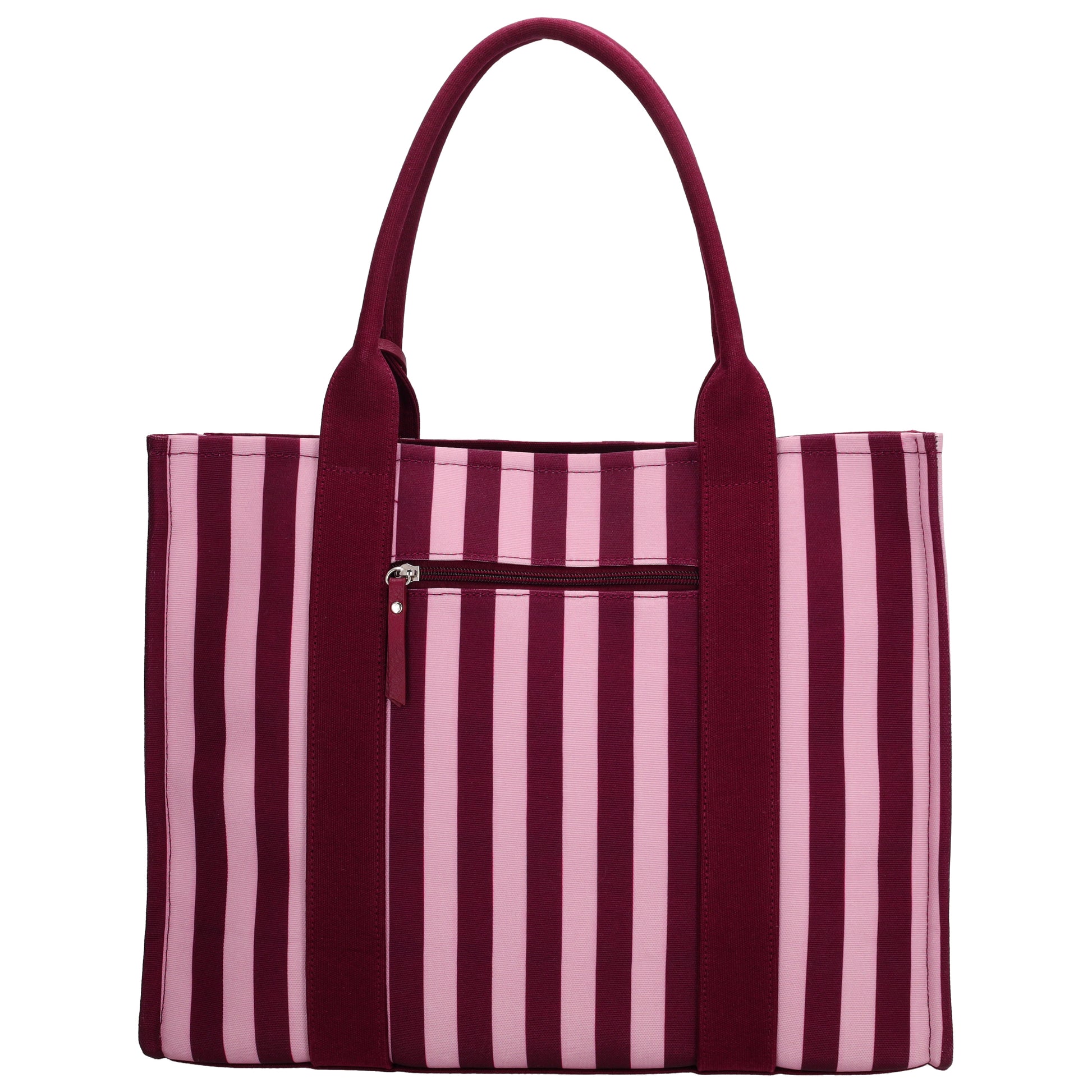 Shopper | Strandtasche 42x33cm Pink gestreift mit Reißverschluss - leder-accessoires.com