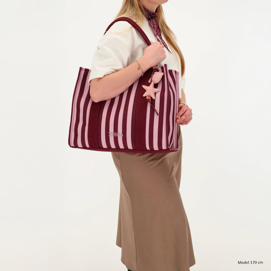 Shopper | Strandtasche 42x33cm Pink gestreift mit Reißverschluss - leder-accessoires.com