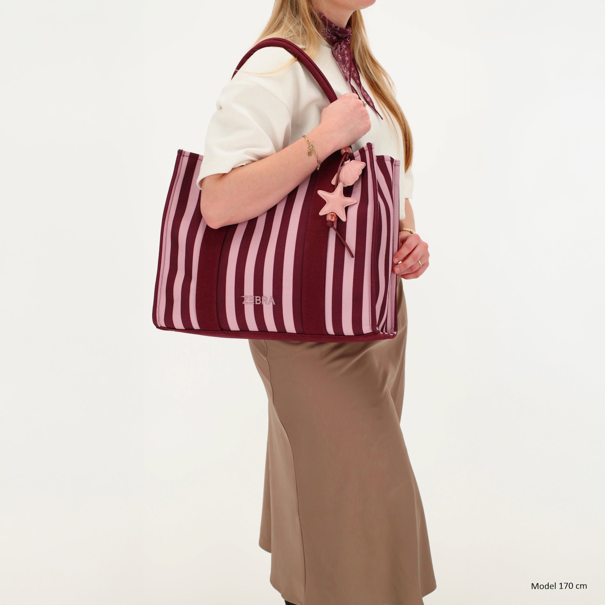 Shopper | Strandtasche 42x33cm Pink gestreift mit Reißverschluss - leder-accessoires.com