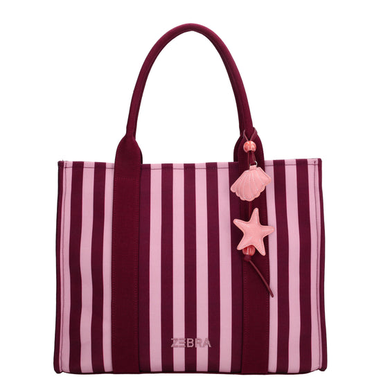 Shopper | Strandtasche 42x33cm Pink gestreift mit Reißverschluss - leder-accessoires.com
