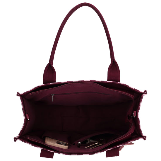 Shopper | Strandtasche 42x33cm Pink gestreift mit Reißverschluss - leder-accessoires.com