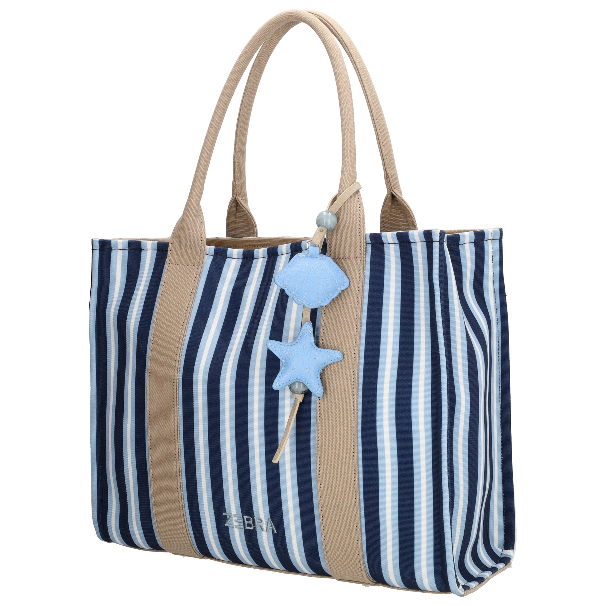 Shopper | Strandtasche 42x33cm Blau gestreift mit Reißverschluss - leder-accessoires.com