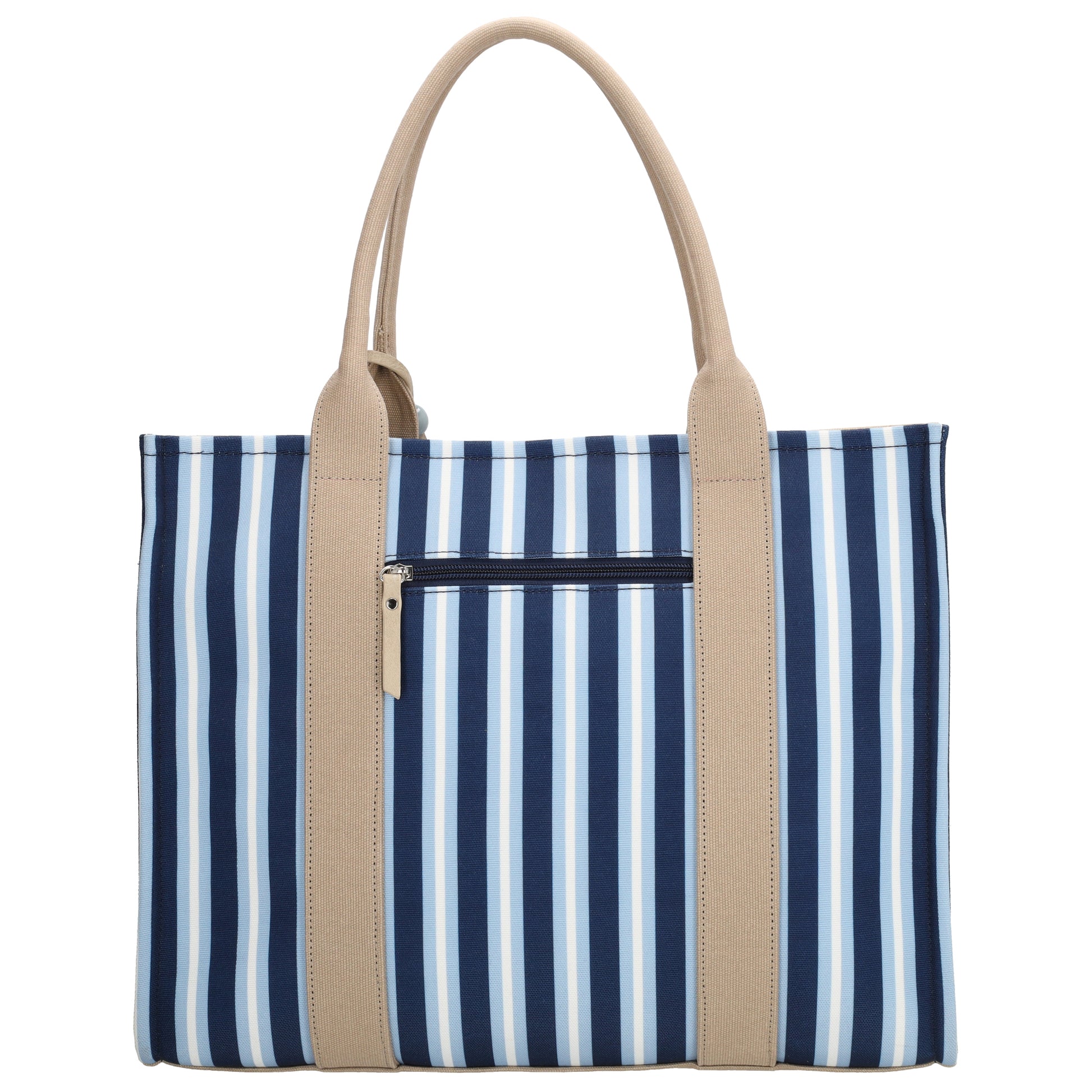 Shopper | Strandtasche 42x33cm Blau gestreift mit Reißverschluss - leder-accessoires.com