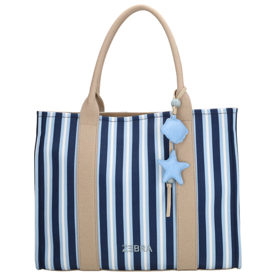 Shopper | Strandtasche 42x33cm Blau gestreift mit Reißverschluss - leder-accessoires.com