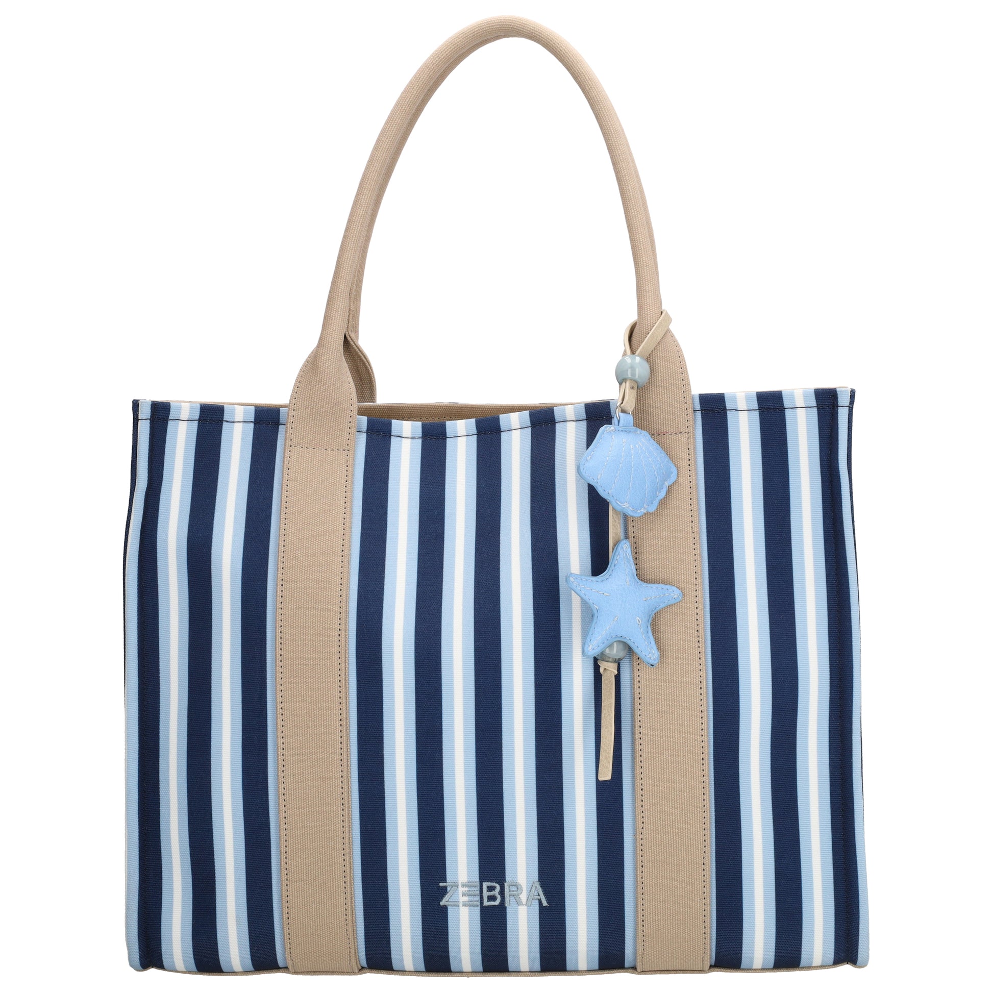 Shopper | Strandtasche 42x33cm Blau gestreift mit Reißverschluss - leder-accessoires.com