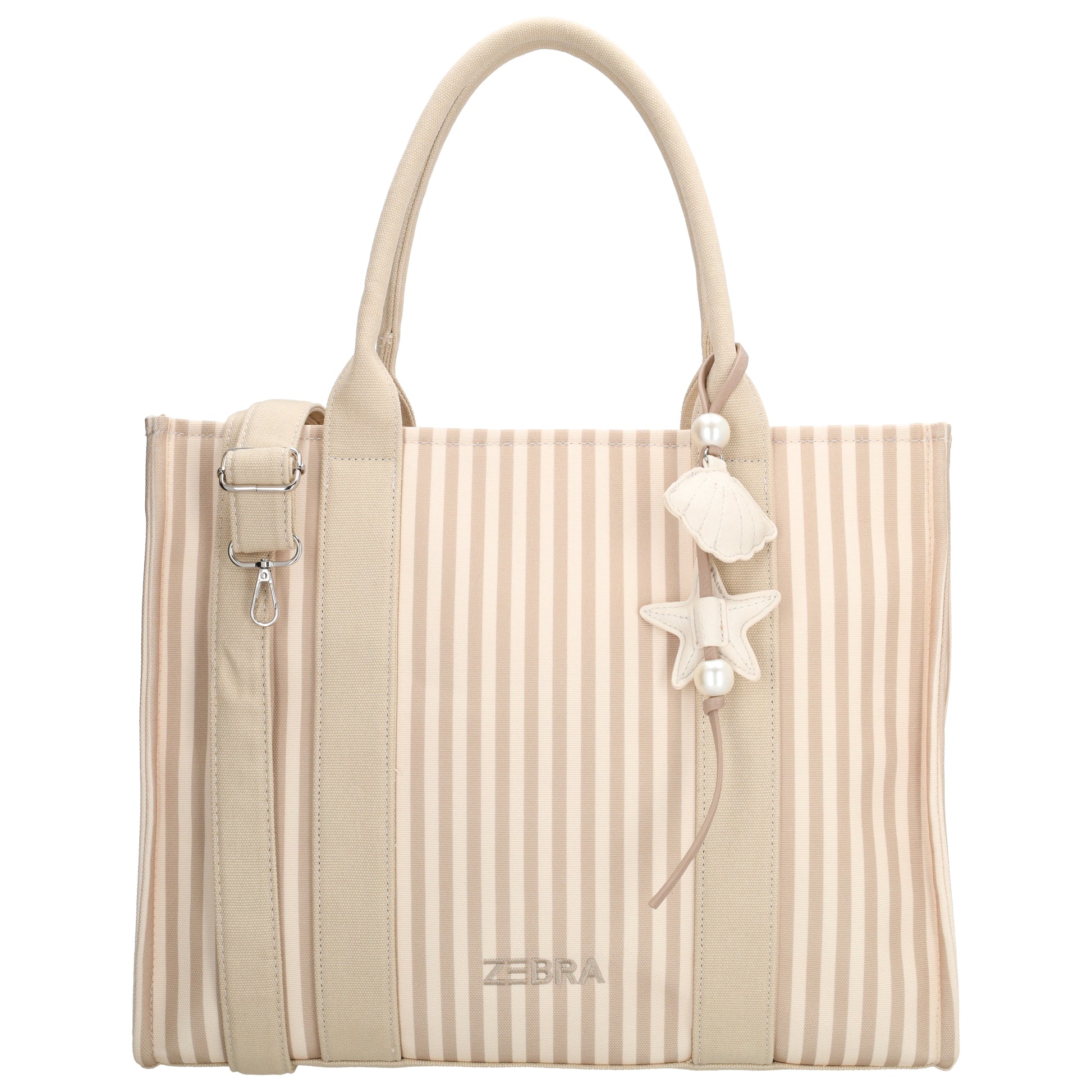 Shopper | Strandtasche 42x33cm Creme gestreift mit Reißverschluss - leder-accessoires.com