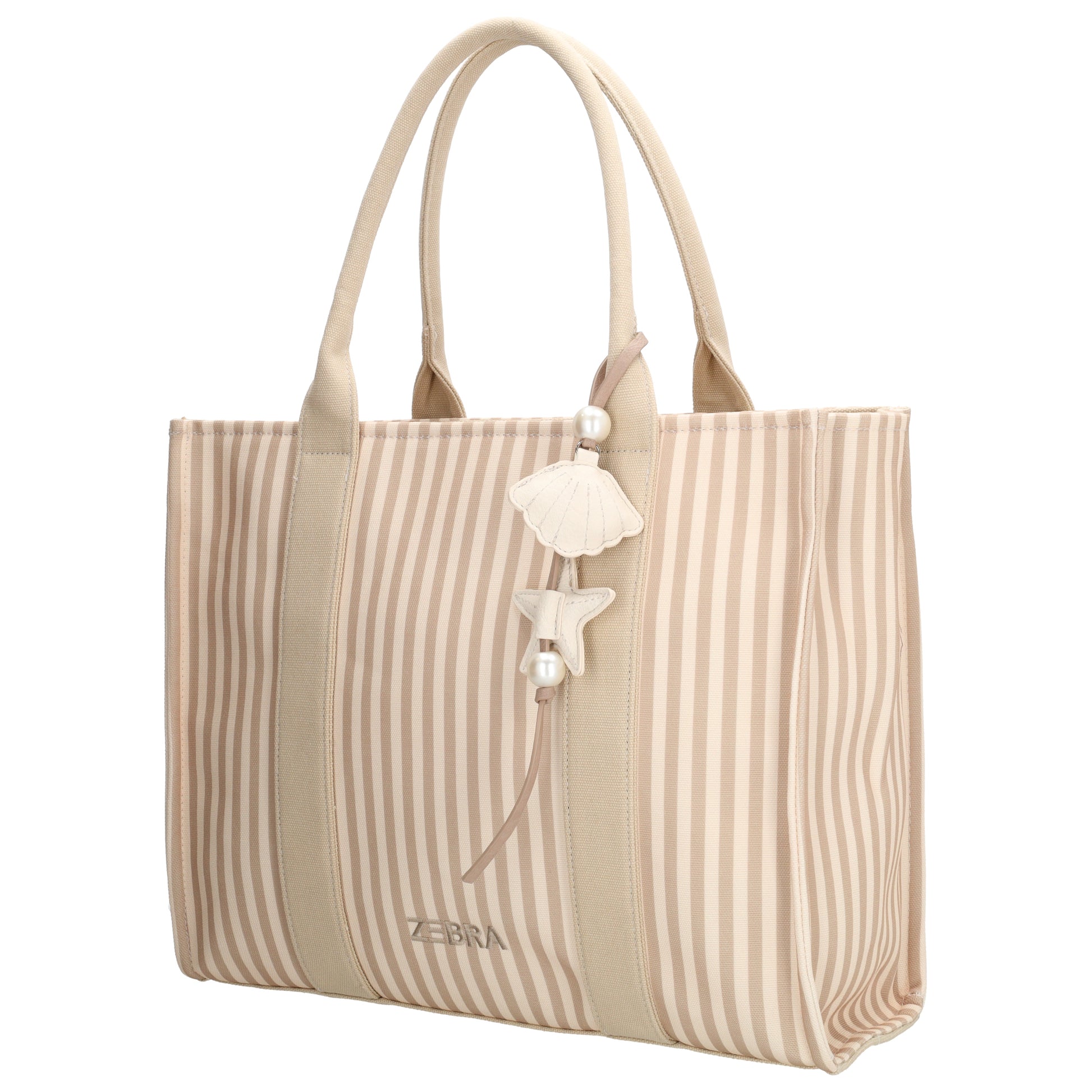 Shopper | Strandtasche 42x33cm Creme gestreift mit Reißverschluss - leder-accessoires.com