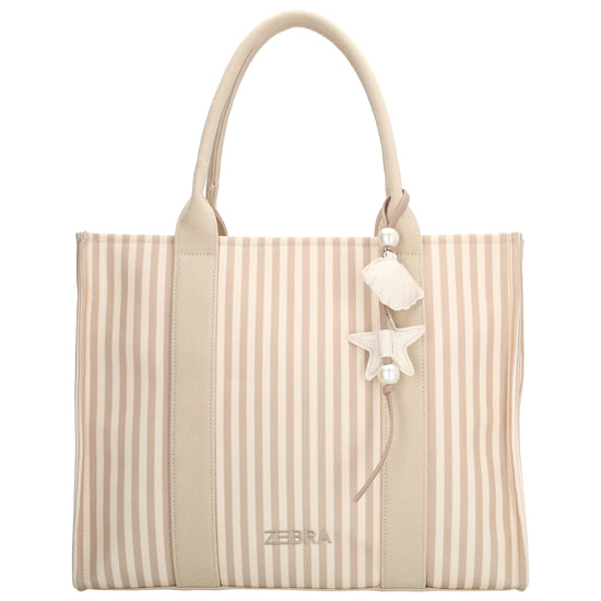 Shopper | Strandtasche 42x33cm Creme gestreift mit Reißverschluss - leder-accessoires.com
