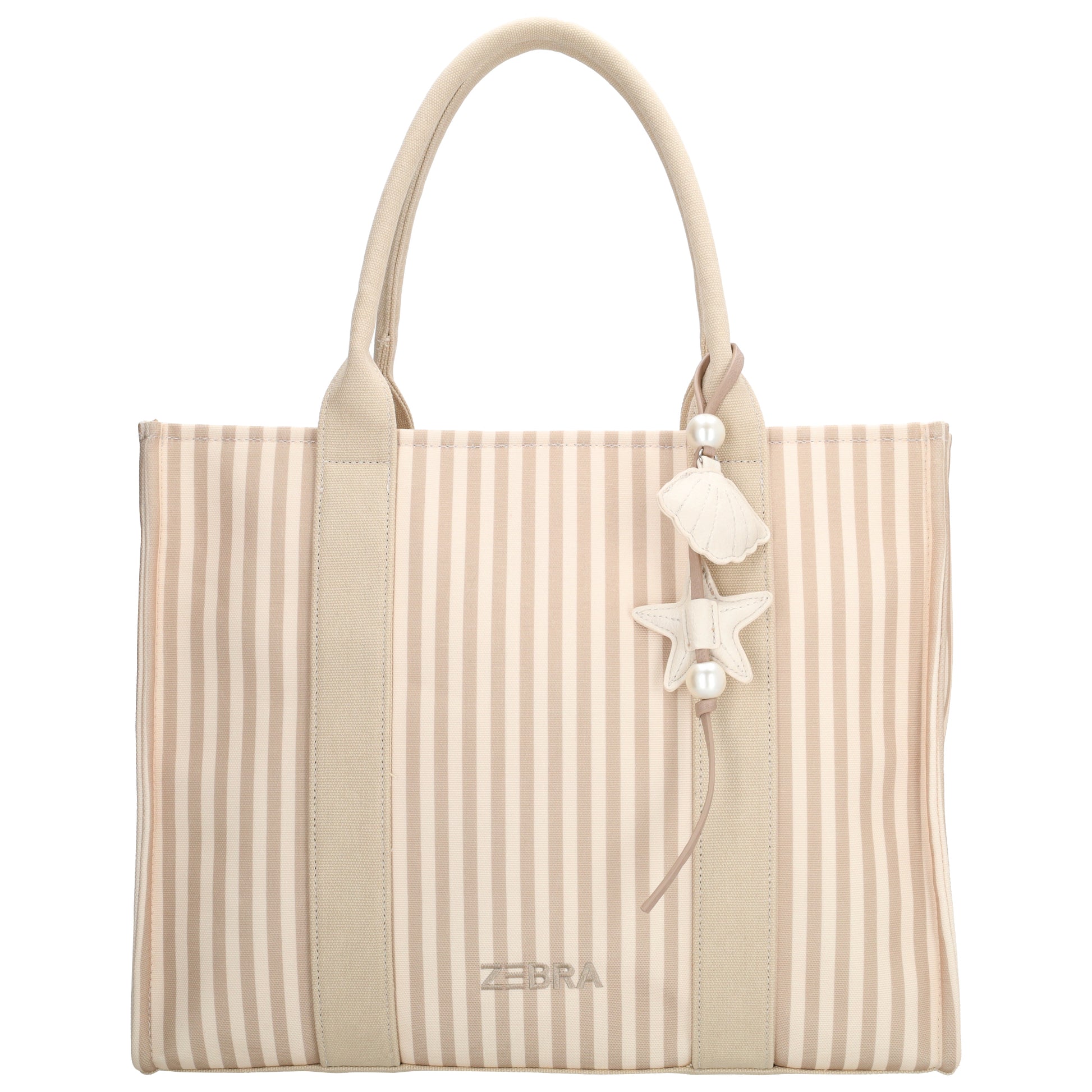 Shopper | Strandtasche 42x33cm Creme gestreift mit Reißverschluss - leder-accessoires.com